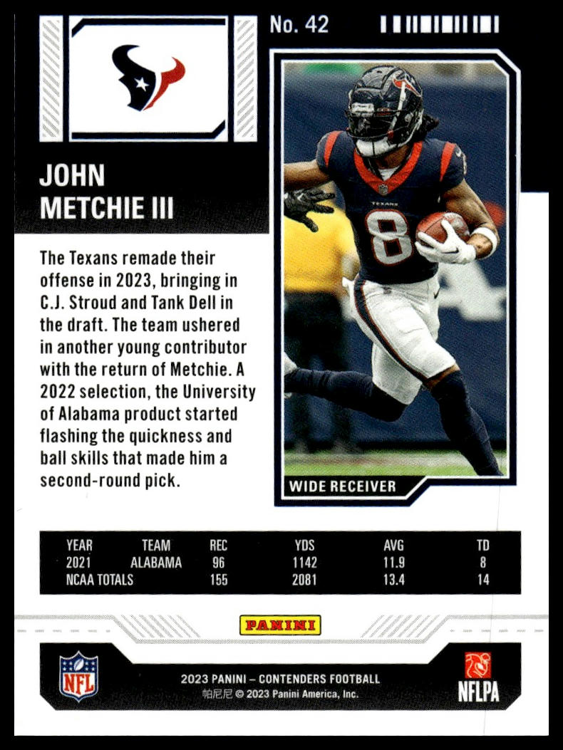 2023 Panini Contenders #42 John Metchie III Season Ticket Retail
