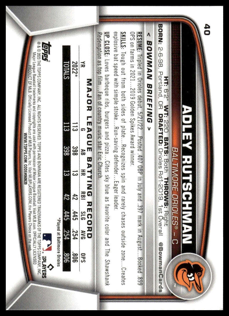 2023 Bowman #40 Adley Rutschman