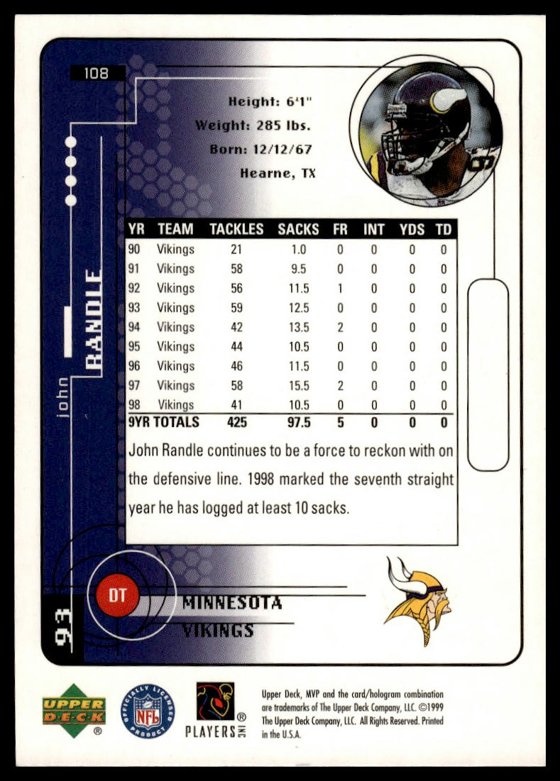 1999 Upper Deck MVP #108 John Randle