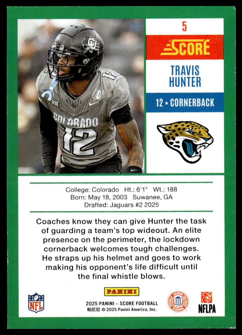 2025 Score #5 Travis Hunter Anniversary Rookies