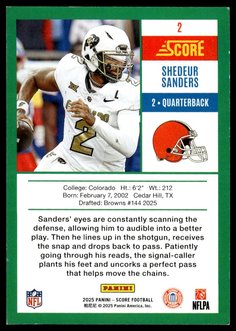 2025 Score #2 Shedeur Sanders Anniversary Rookies Orange