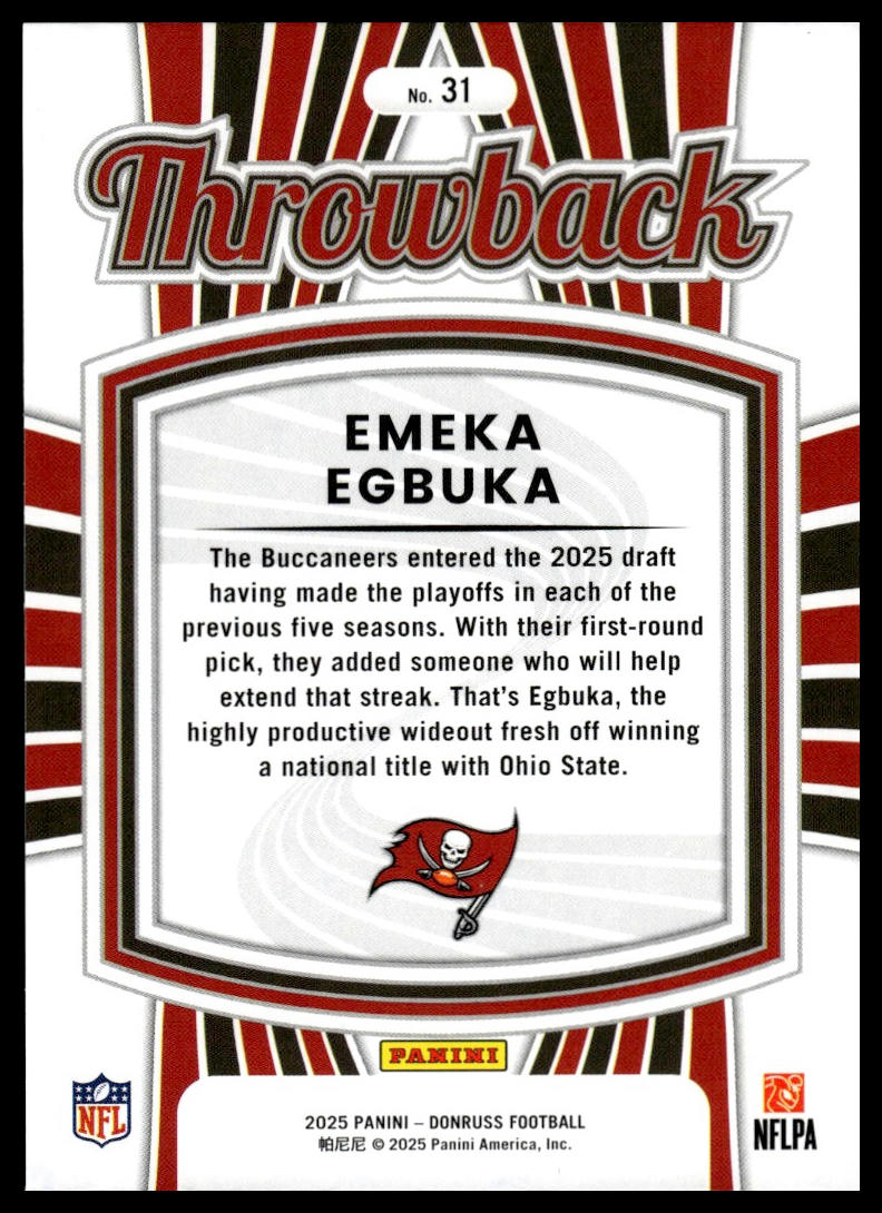 2025 Donruss #31 Emeka Egbuka Rated Rookies Throwback
