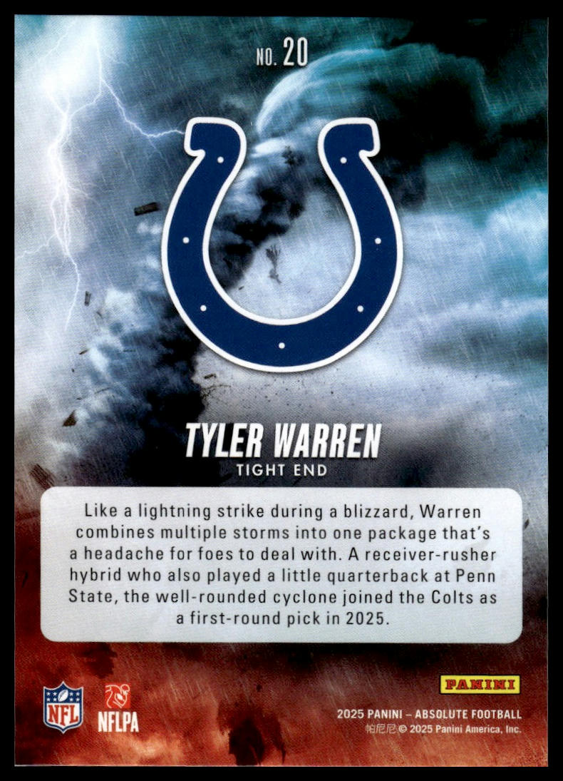 2025 Panini Absolute #20 Tyler Warren By Storm