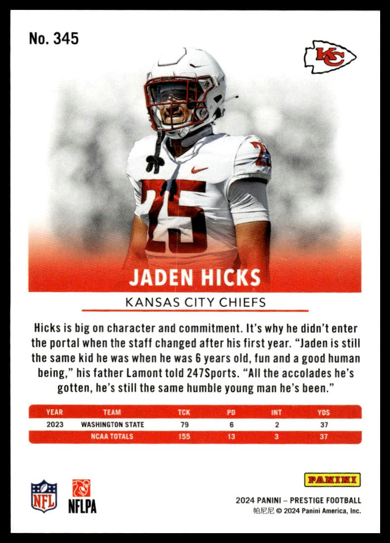 2024 Panini Prestige #345 Jaden Hicks Red Xtra Points #/999