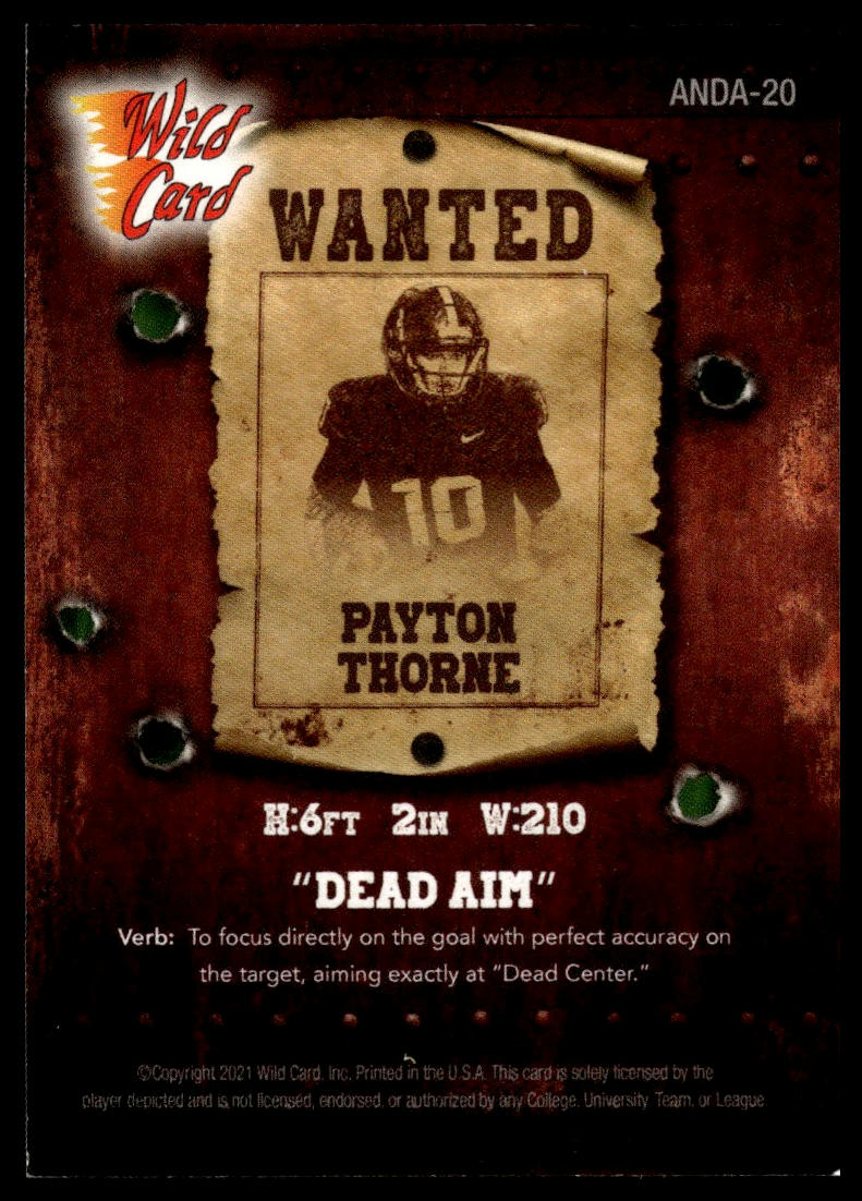 2021 Wild Card Alumination Payton Thorne Dead Aim Silver Foil Lettering / Orange