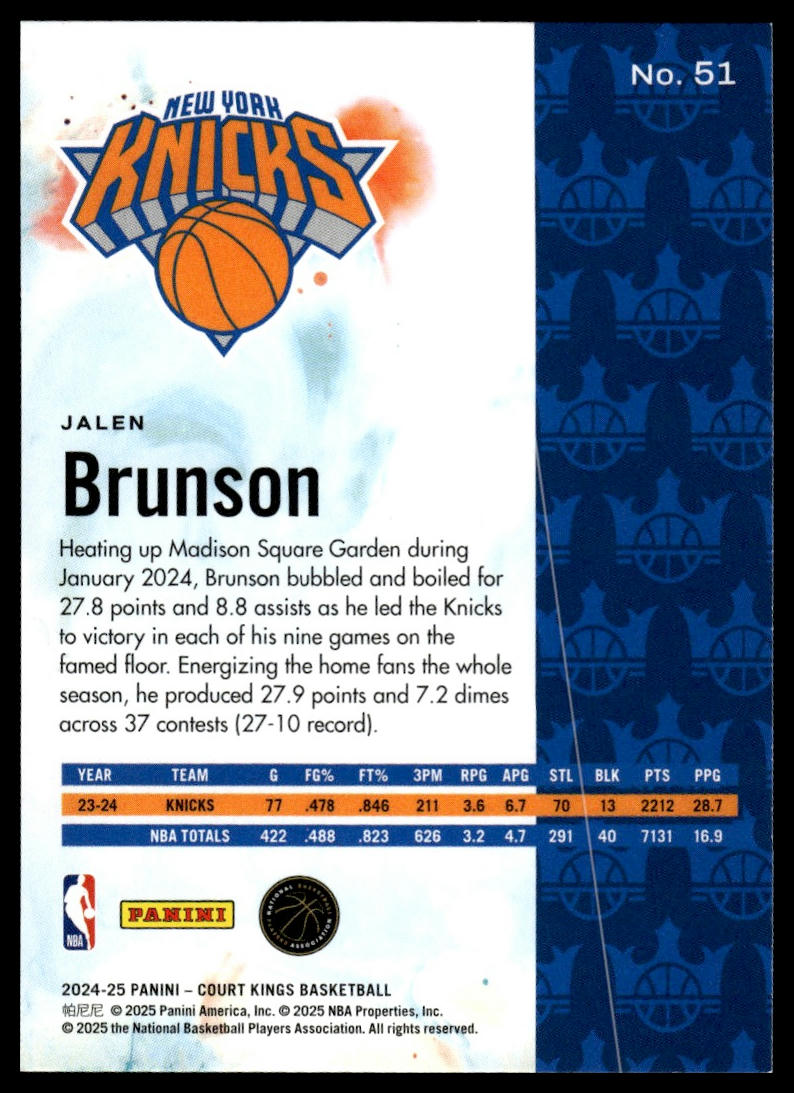 2024-25 Panini Court Kings #51 Jalen Brunson