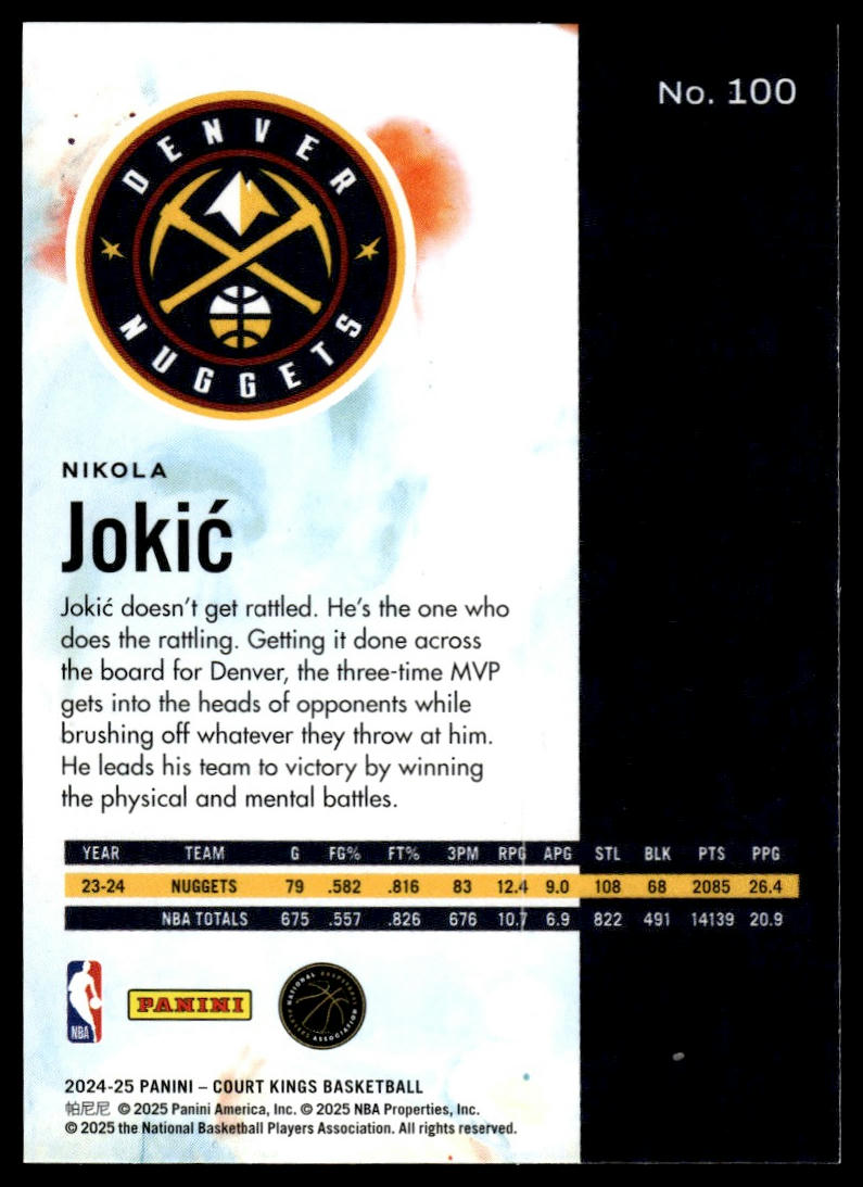 2024-25 Panini Court Kings #100 Nikola Jokic