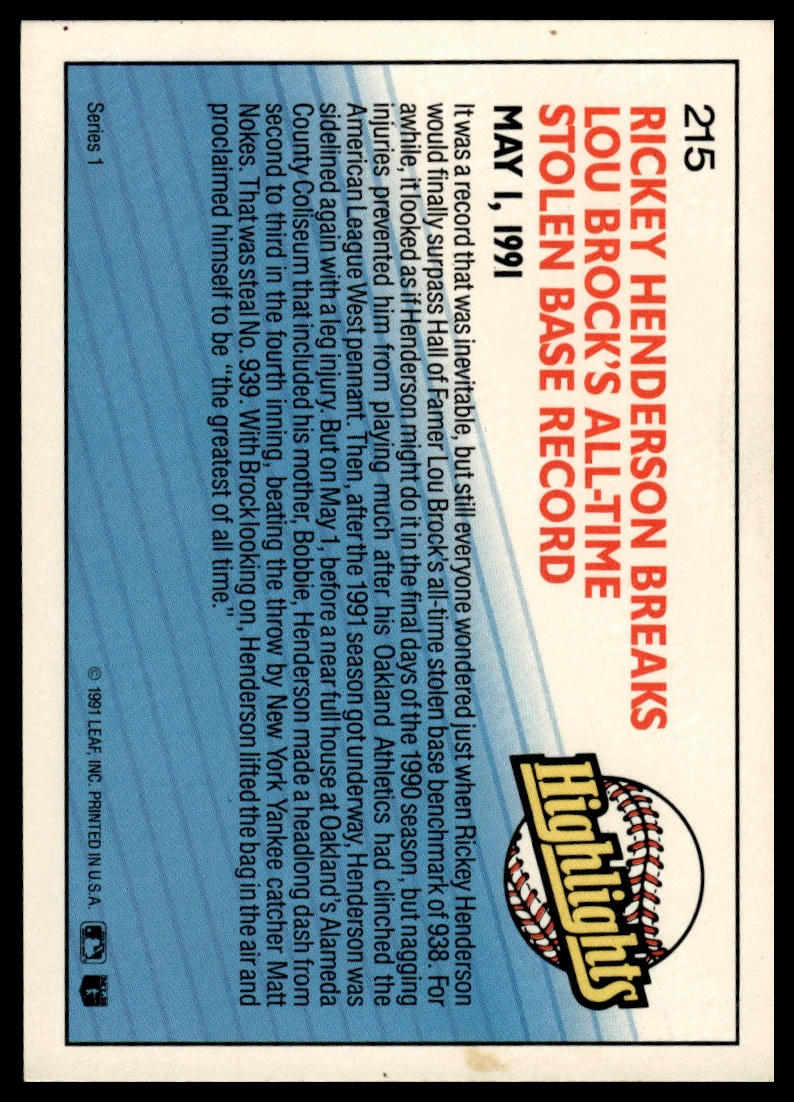 1992 Donruss #215b Rickey Henderson