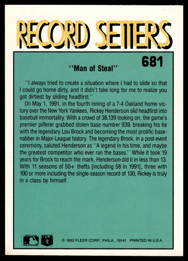 1992 Fleer #681b Rickey Henderson