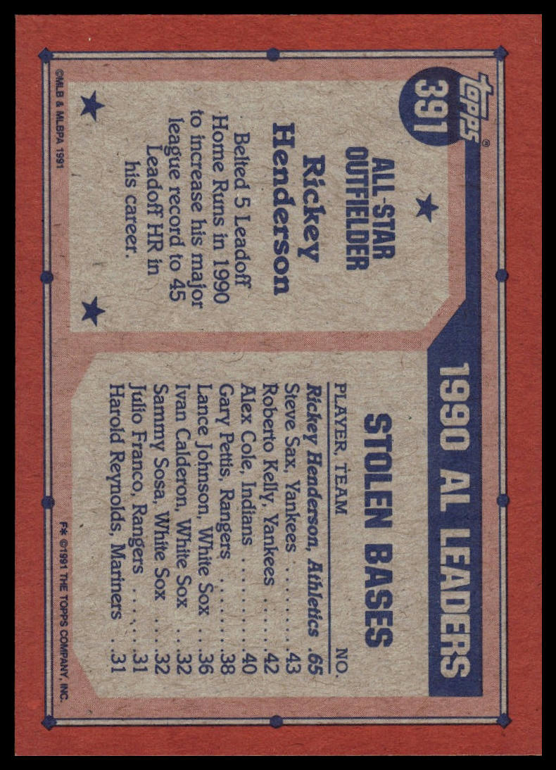 1991 Topps #391 Rickey Henderson