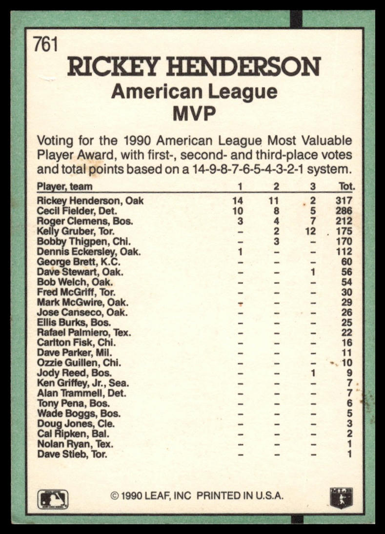 1991 Donruss #761 Rickey Henderson