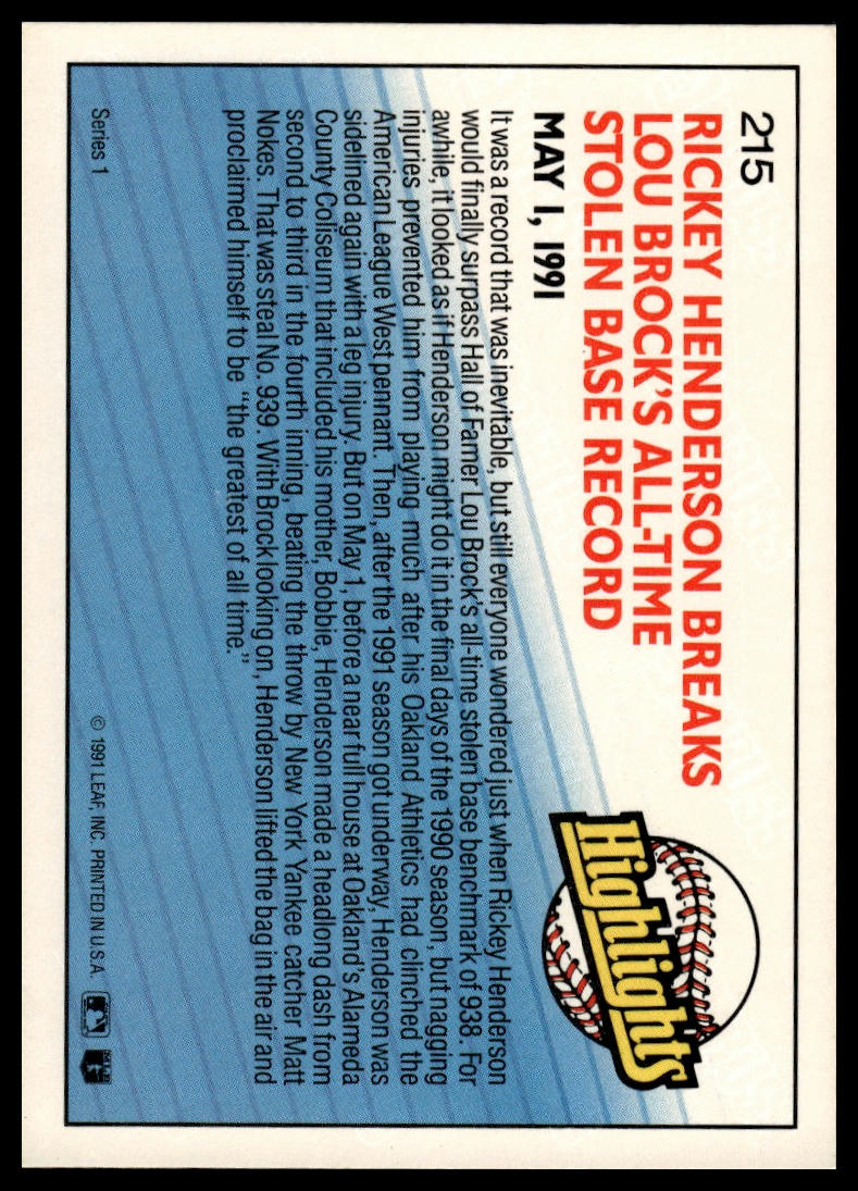 1992 Donruss #215b Rickey Henderson