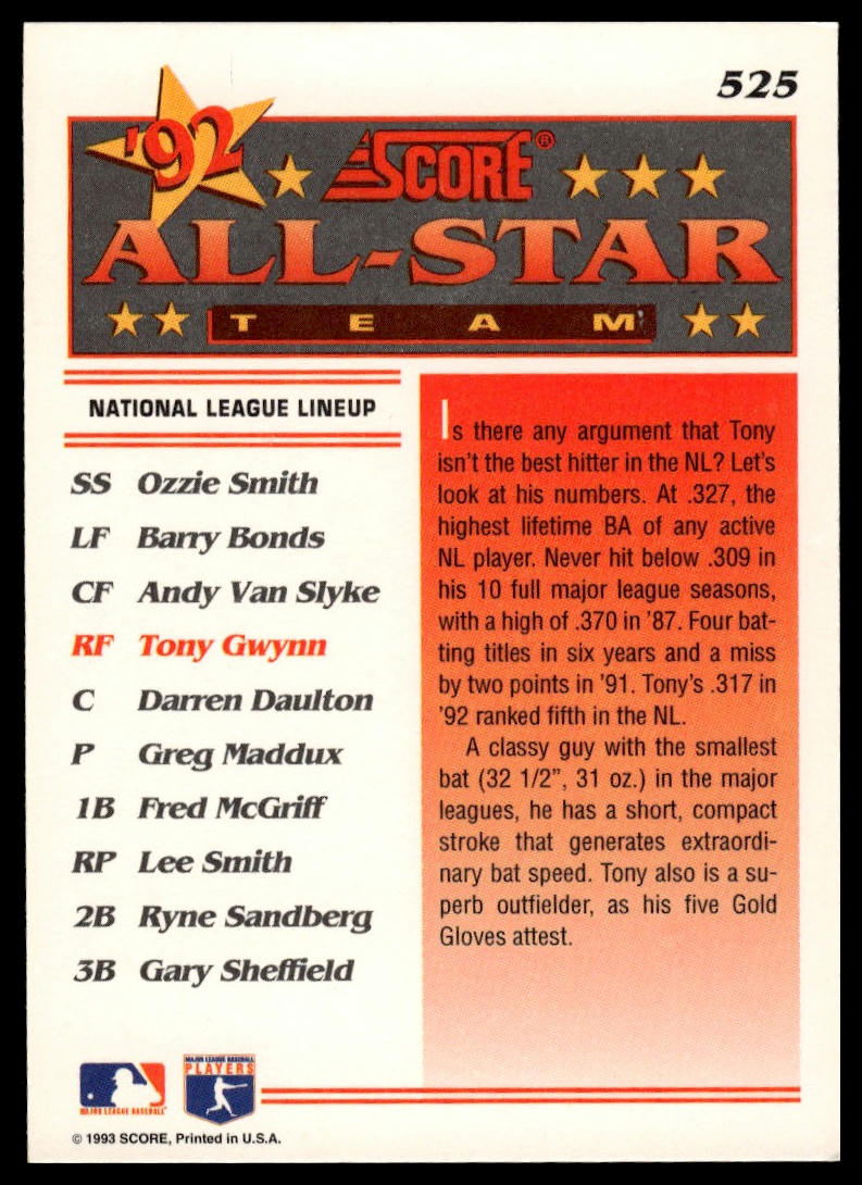 1993 Score #525 Tony Gwynn