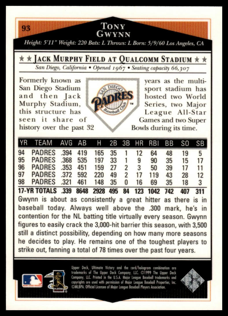 1999 Upper Deck Ultimate Victory #93 Tony Gwynn