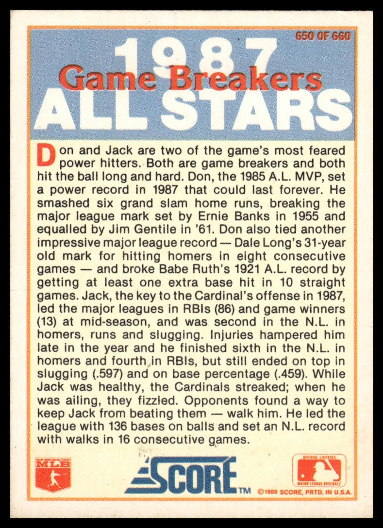1988 Score #650 Don Mattingly / Jack Clark