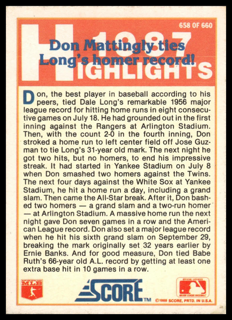1988 Score #658 Don Mattingly
