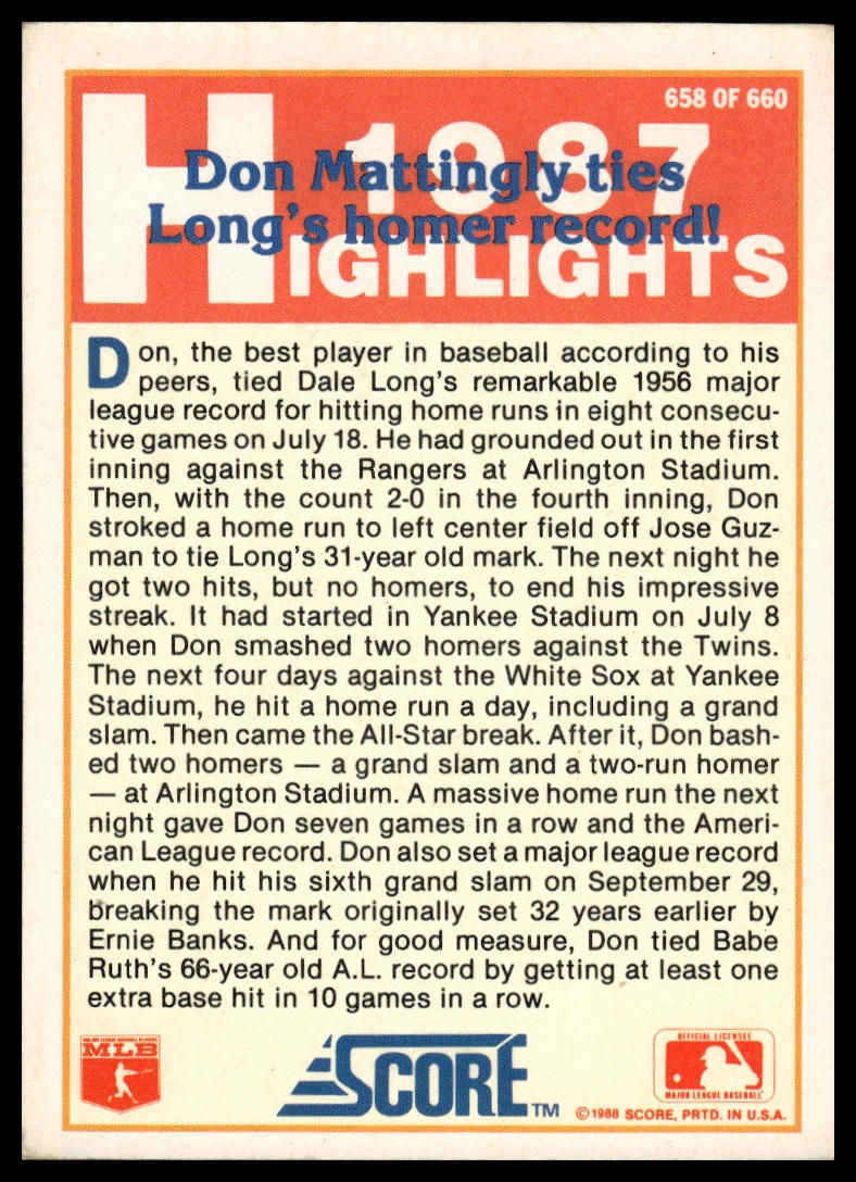 1988 Score #658 Don Mattingly