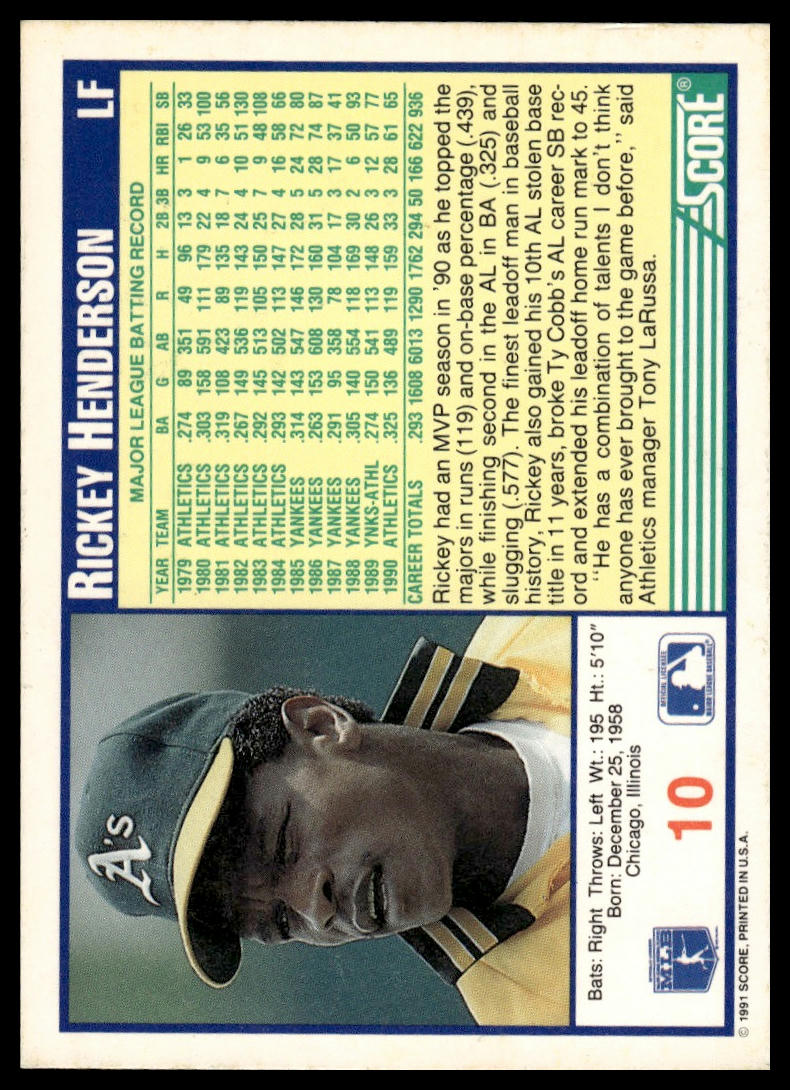 1991 Score #10 Rickey Henderson