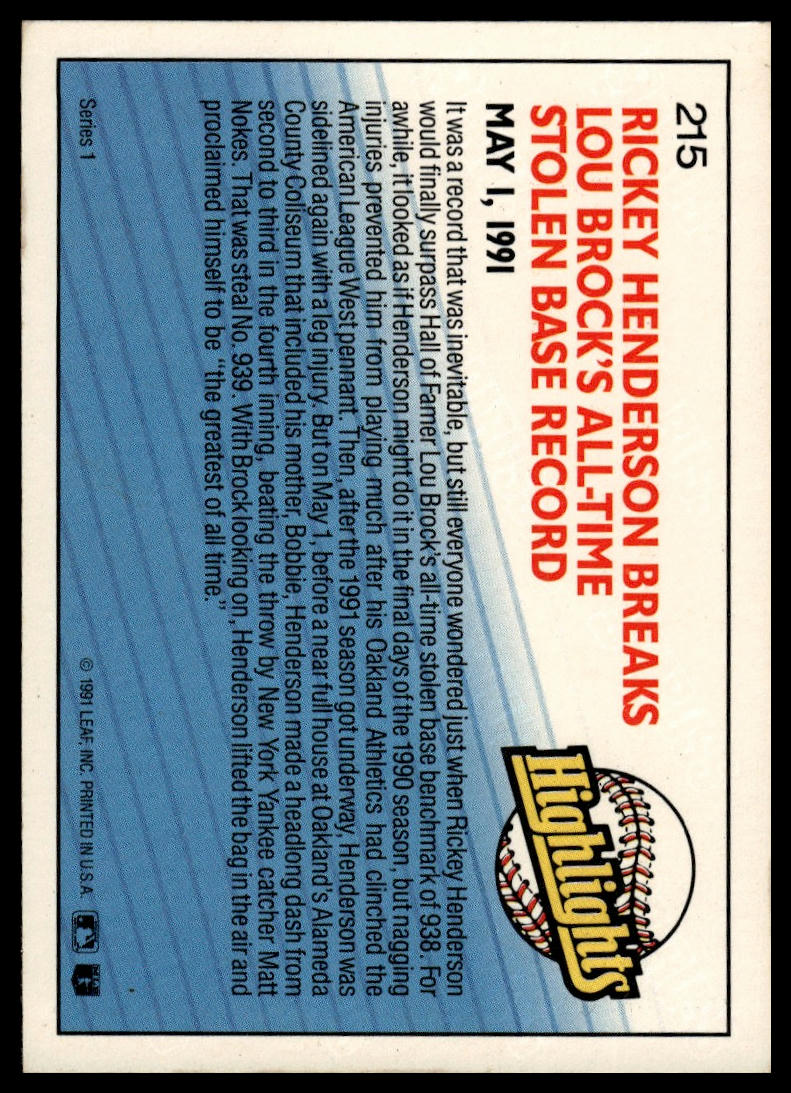 1992 Donruss #215b Rickey Henderson