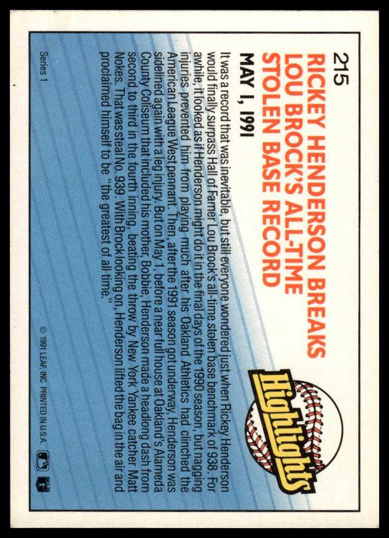 1992 Donruss #215 Rickey Henderson