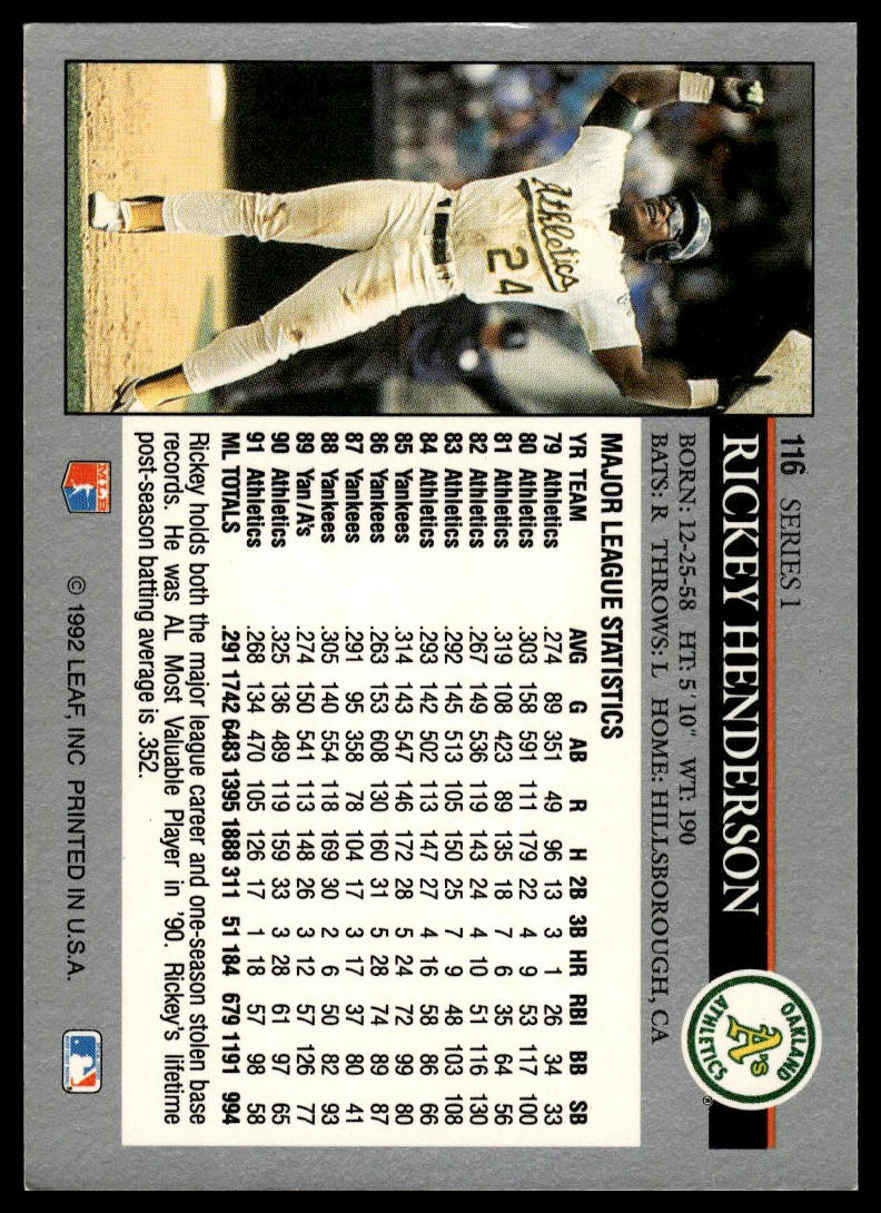 1992 Leaf #116 Rickey Henderson