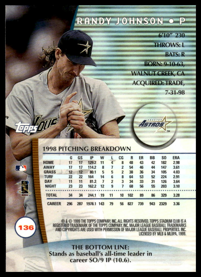 1999 Stadium Club #136 Randy Johnson