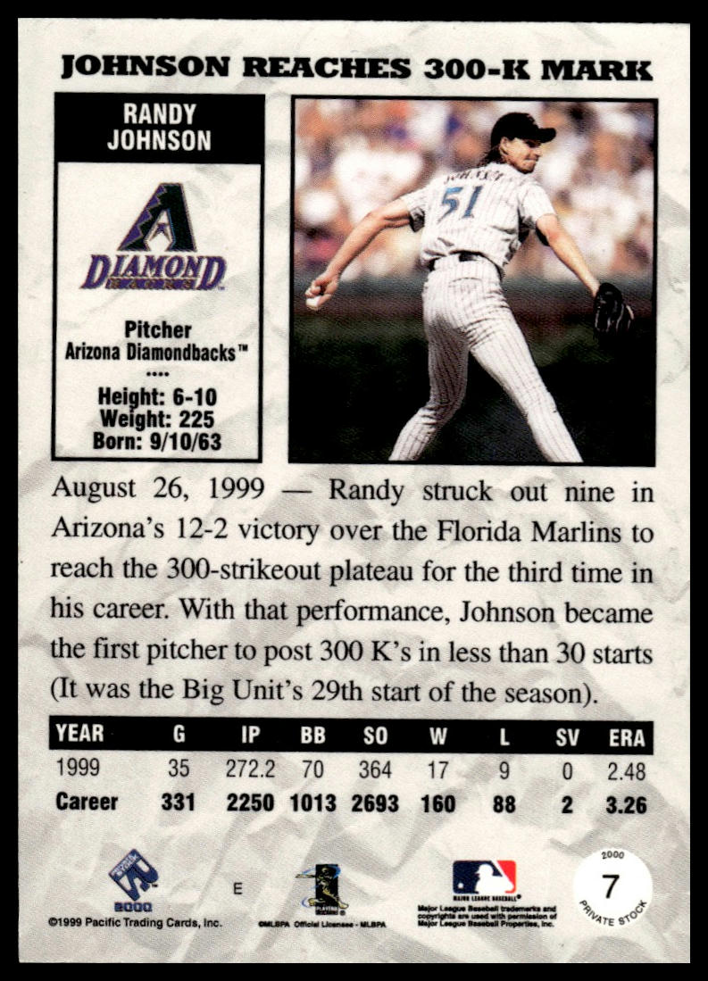 2000 Pacific Private Stock #7 Randy Johnson
