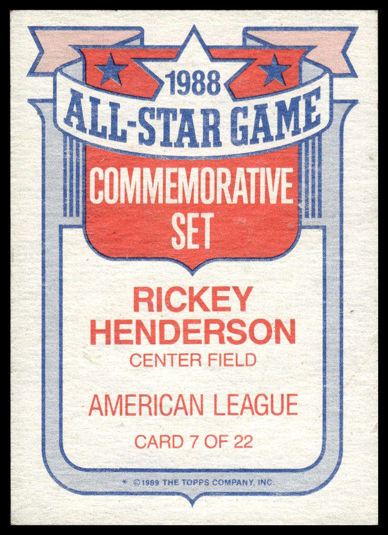 1989 Topps #7 Rickey Henderson Glossy All-Stars