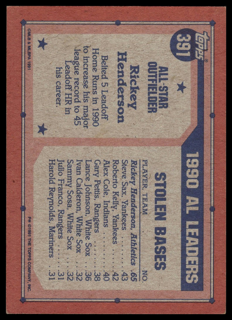 1991 Topps #391 Rickey Henderson