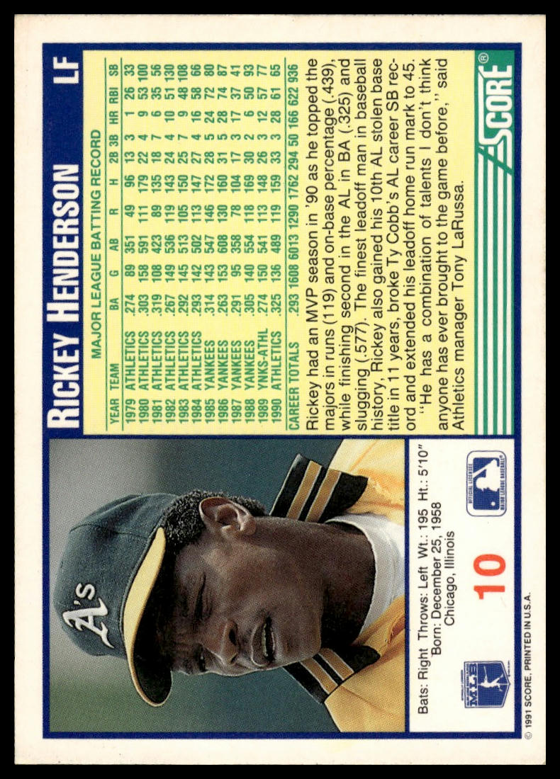 1991 Score #10 Rickey Henderson