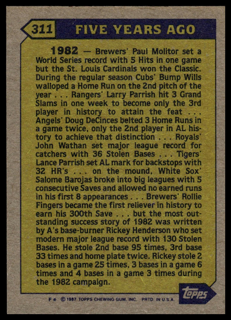 1987 Topps #311 Rickey Henderson
