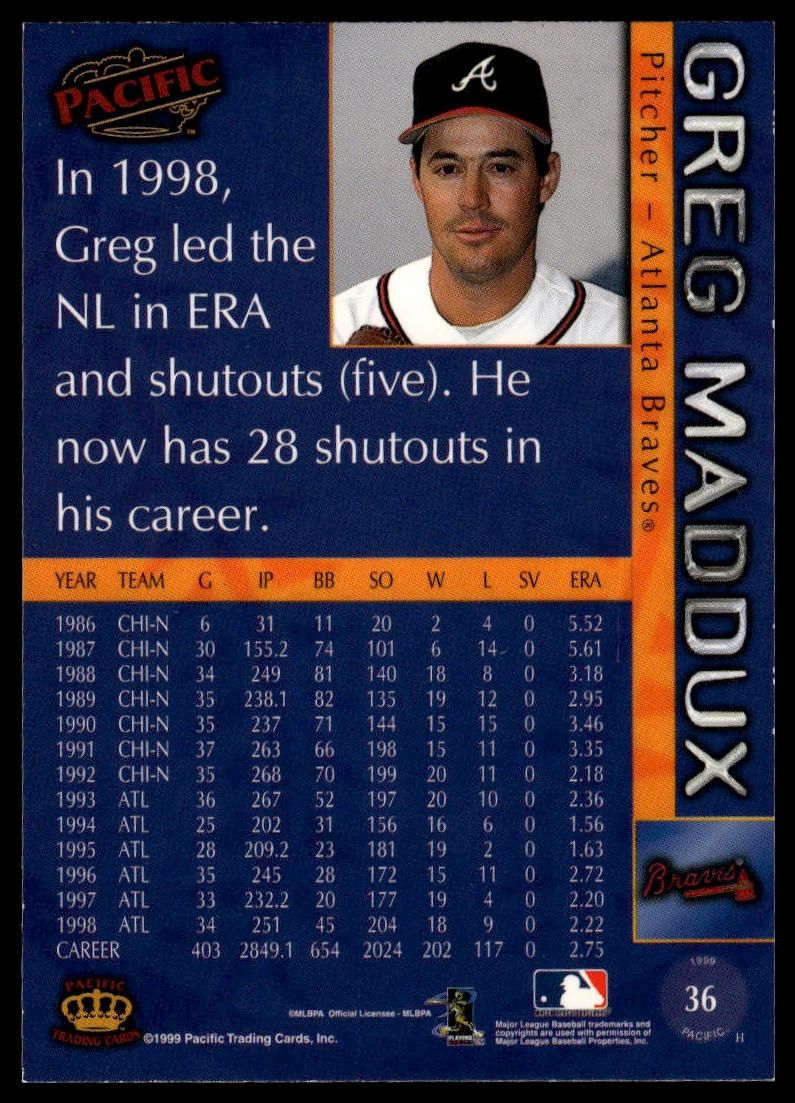1999 Pacific #36 Greg Maddux