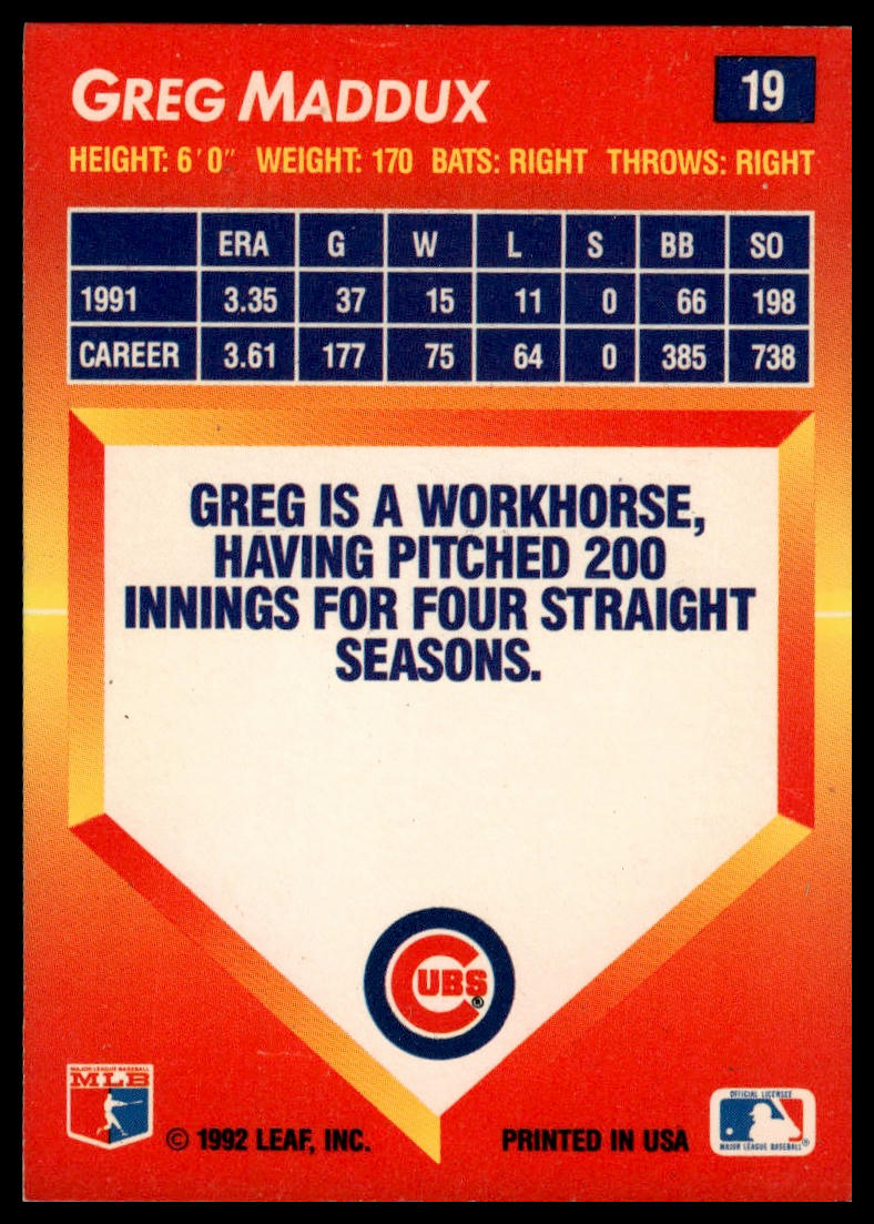 1992 Triple Play #19 Greg Maddux