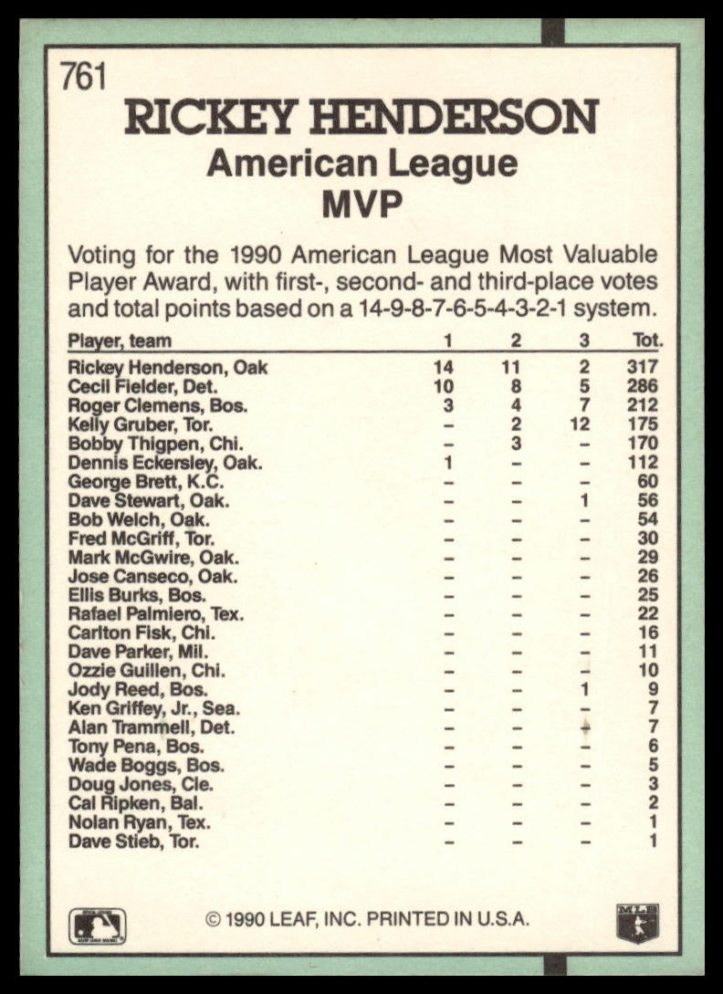 1991 Donruss #761 Rickey Henderson