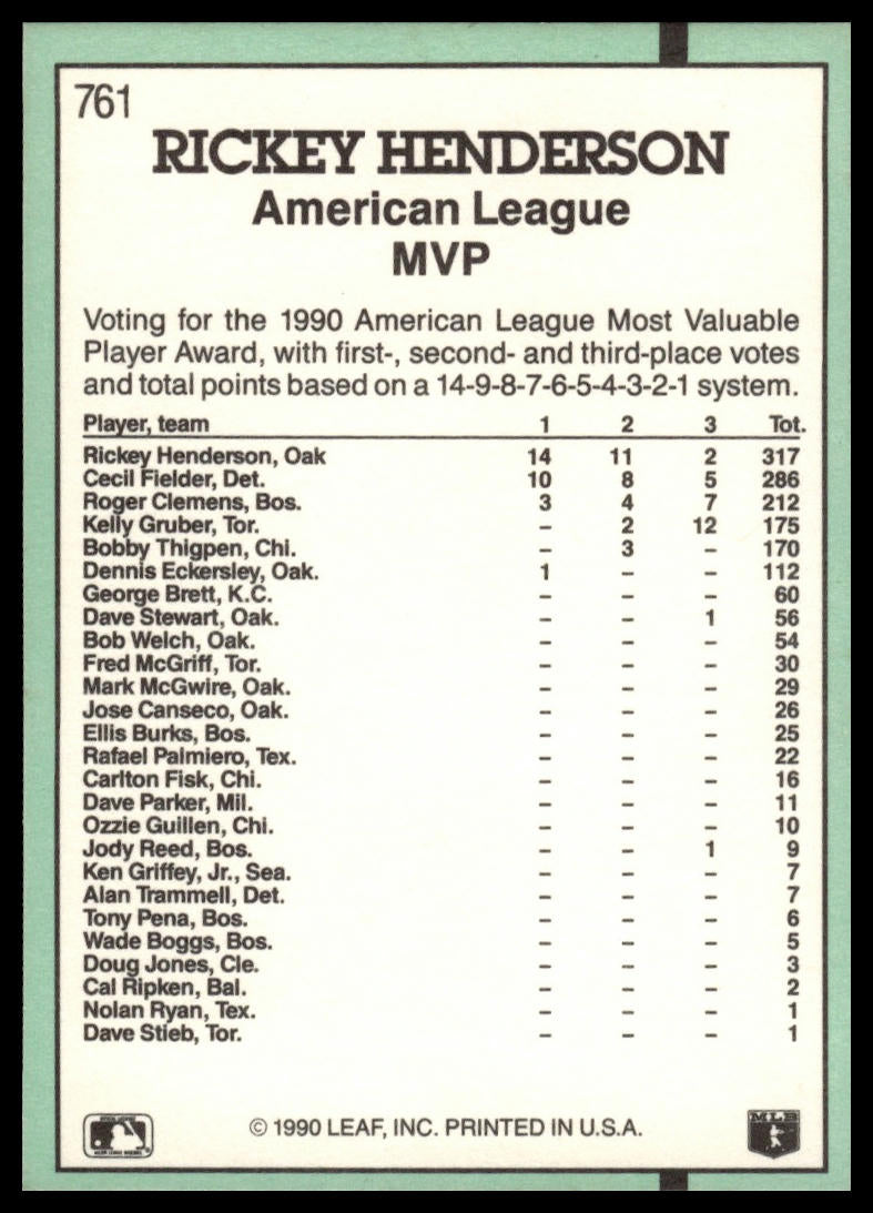 1991 Donruss #761 Rickey Henderson