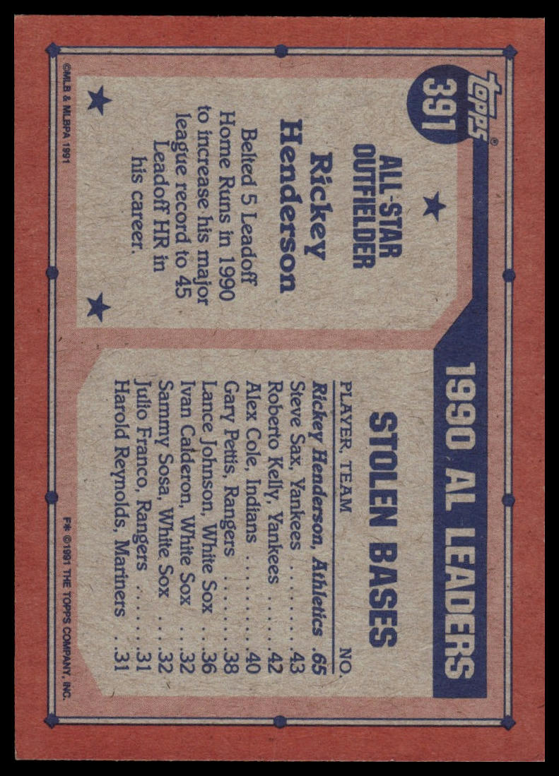 1991 Topps #391 Rickey Henderson