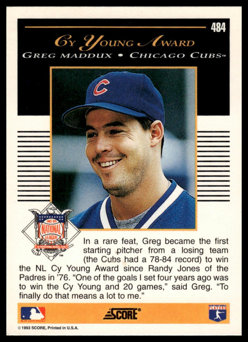 1993 Score #484 Greg Maddux