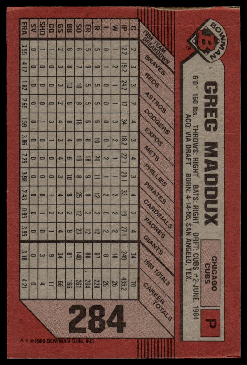 1989 Bowman #284 Greg Maddux