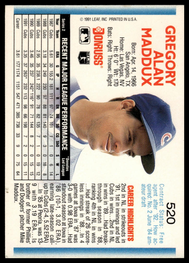 1992 Donruss #520b Greg Maddux