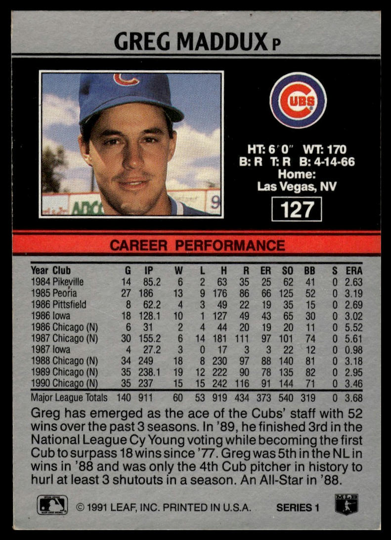 1991 Leaf #127 Greg Maddux