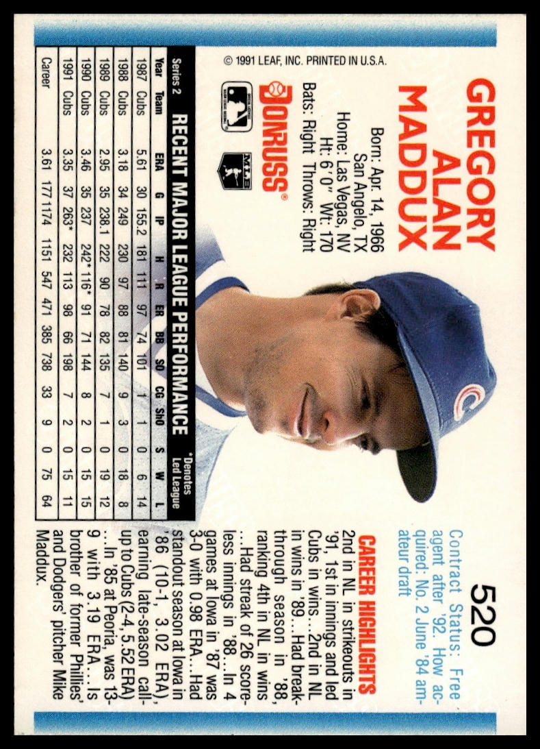 1992 Donruss #520 Greg Maddux