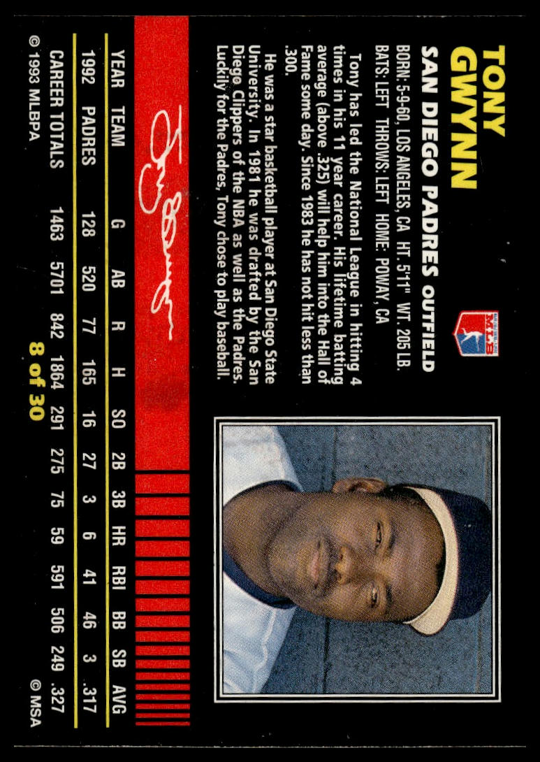 1993 Post Cereal #8 Tony Gwynn