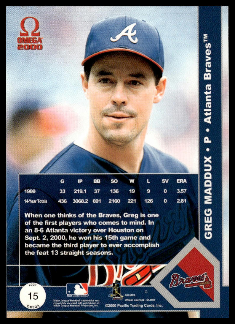 2000 Pacific Omega #15 Greg Maddux