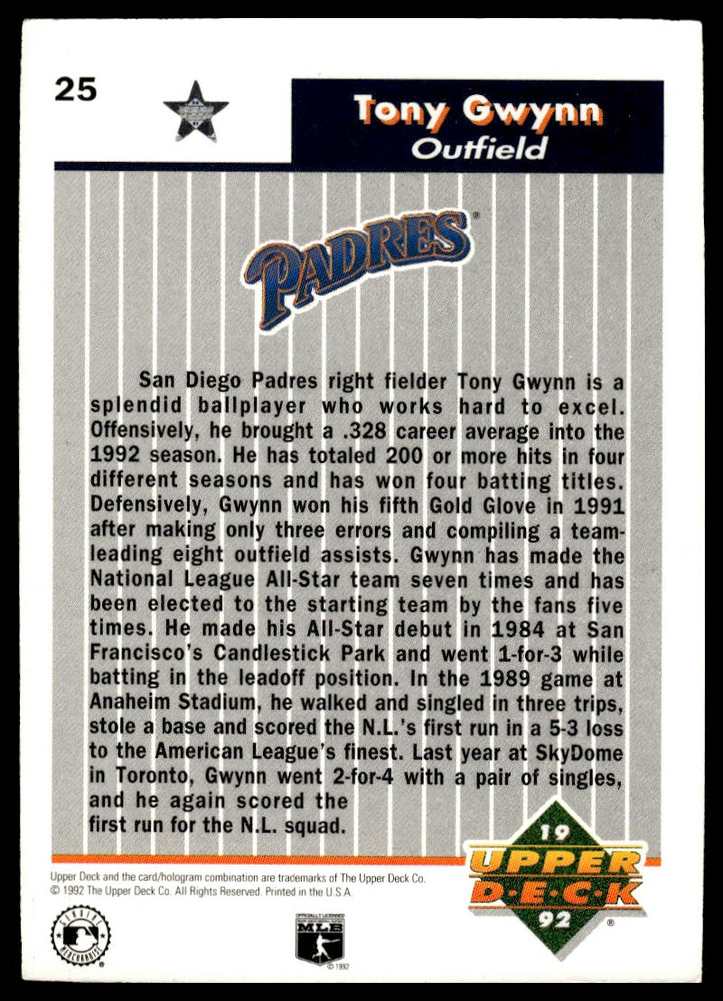 1992 Upper Deck All-Star FanFest #25 Tony Gwynn