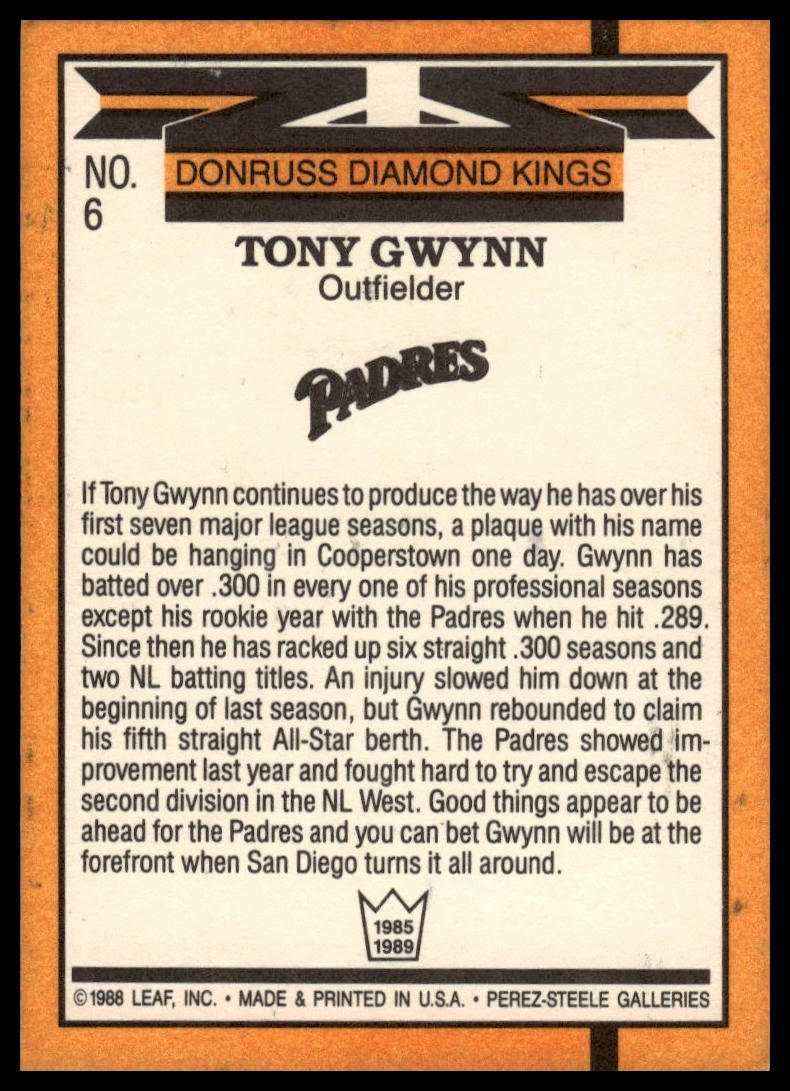 1989 Donruss #6 Tony Gwynn