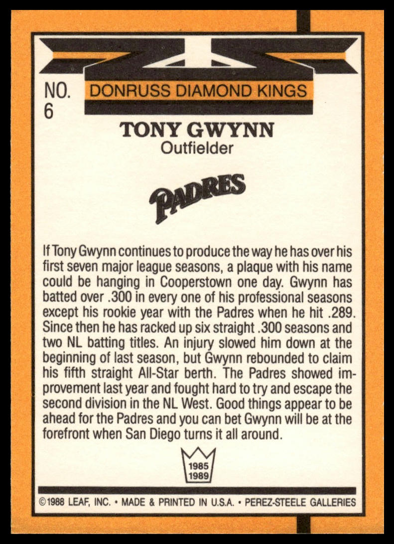 1989 Donruss #6 Tony Gwynn