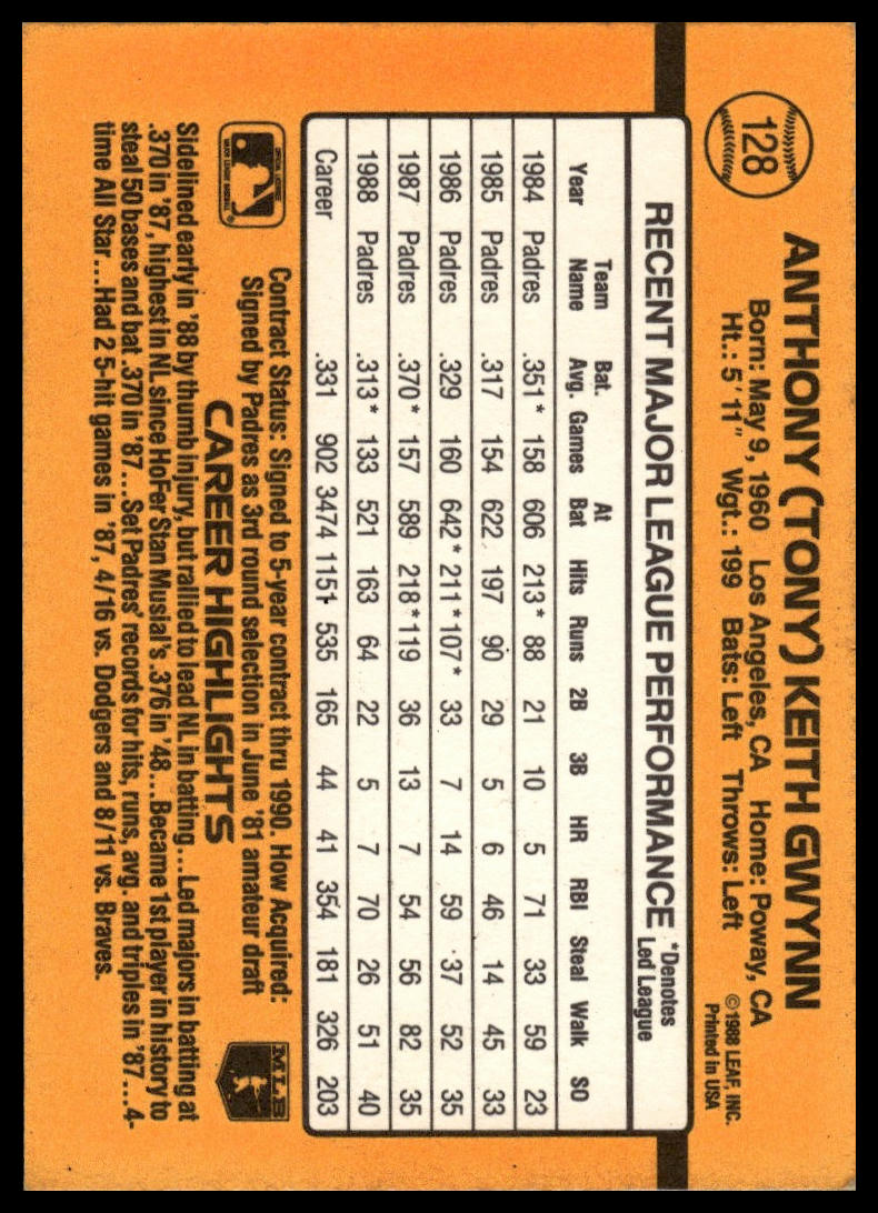 1989 Donruss #128c Tony Gwynn
