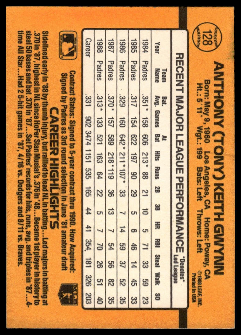 1989 Donruss #128c Tony Gwynn