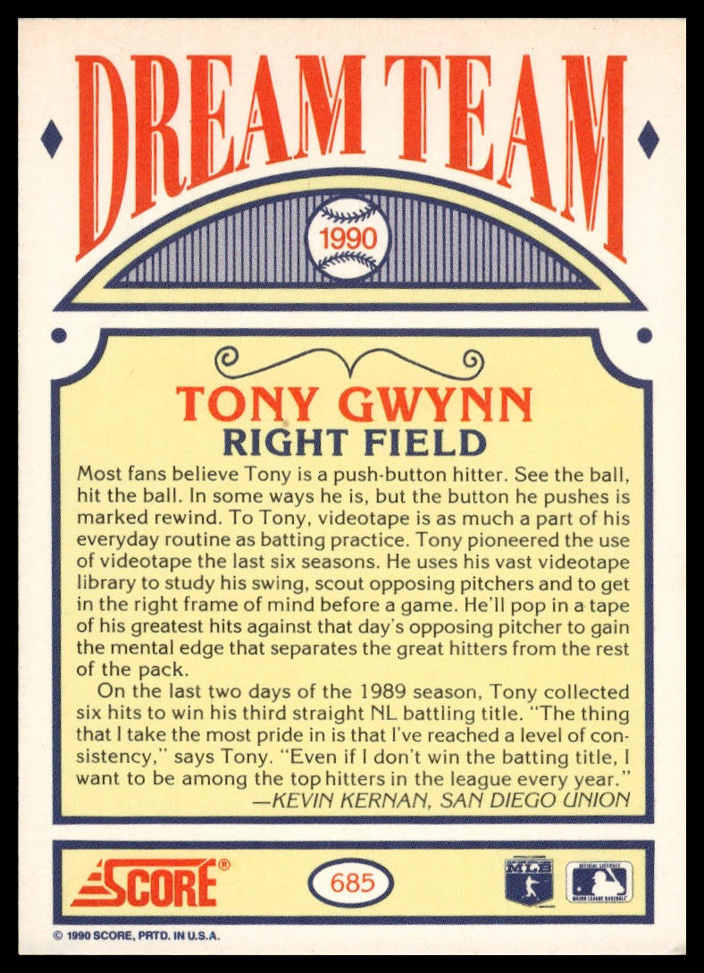 1990 Score #685 Tony Gwynn