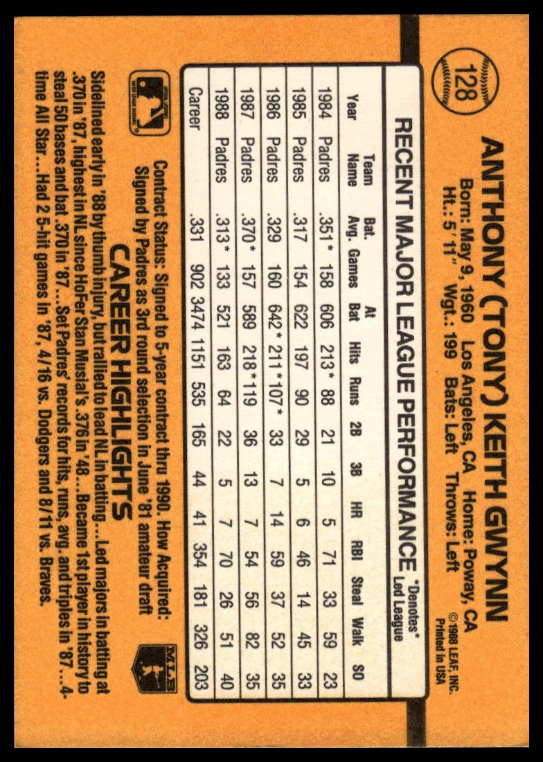 1989 Donruss #128c Tony Gwynn